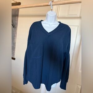 Navy V-Neck Loose Flowy Long Sleeve Top